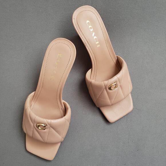 COACH Emma Leather Wedges in Buff Size 7.5 COAH-WZ182 Quilted Tan - Picture 2 of 16